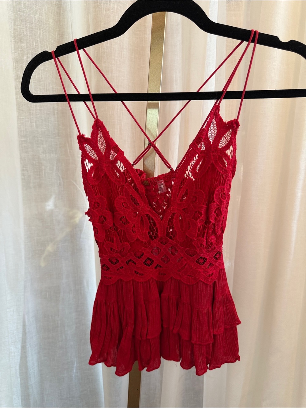 Free People Red Lace Tiered Camisole